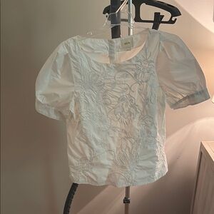 Maeve White Puff Sleeve Ruffled Blouse